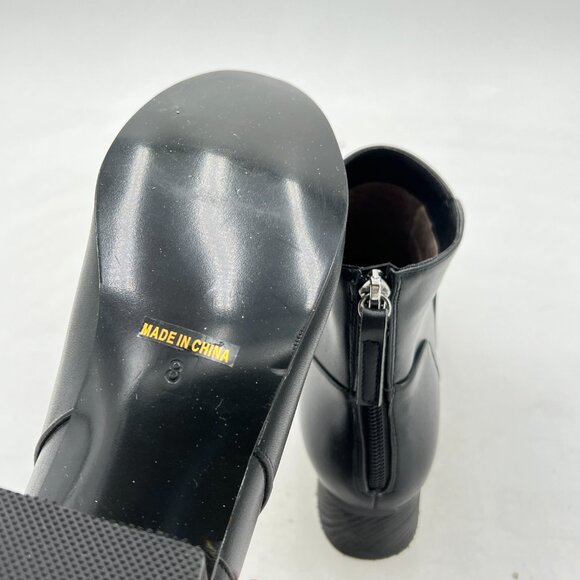 Black Women Round Toe Block Chunky Low Heel Chelsea Boot Back Zip Ankle Boots - Picture 5 of 6